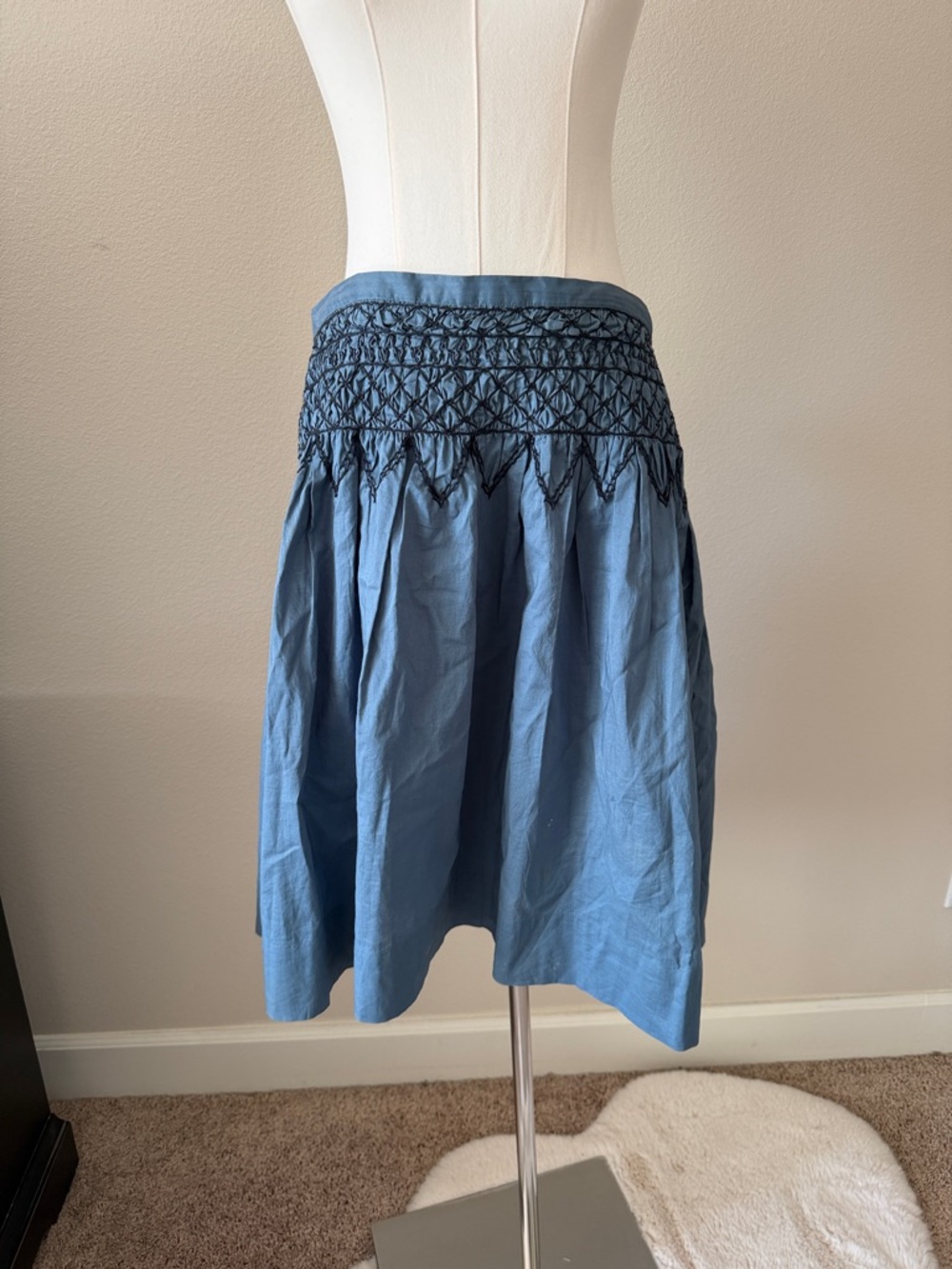 BCBGMaxAzria Dusty Blue Smocked Waist Circle Skirt